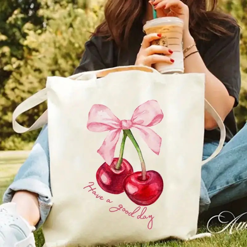 Canvas Tote Bag with Cherry Bo - Tote Bag Canvas Print ulasan dan harga