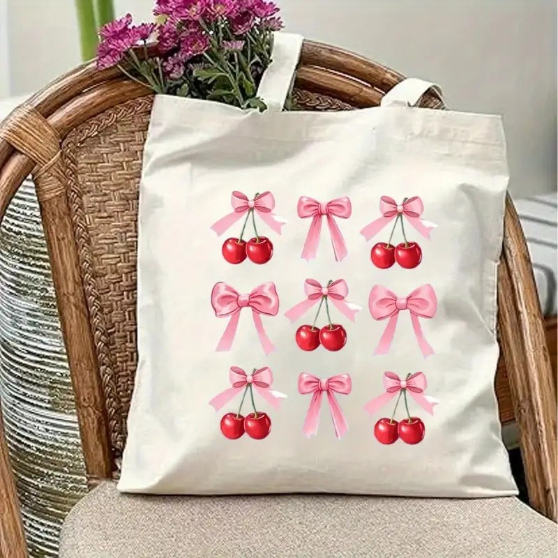Canvas Tote Bag with Cherry Bo - Tote Bag Canvas Print ulasan dan harga