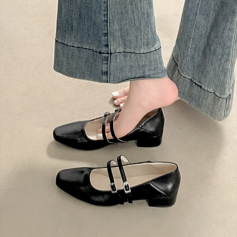 Square Toe Low Heel Women Silv - Street Fashion Women ulasan dan harga