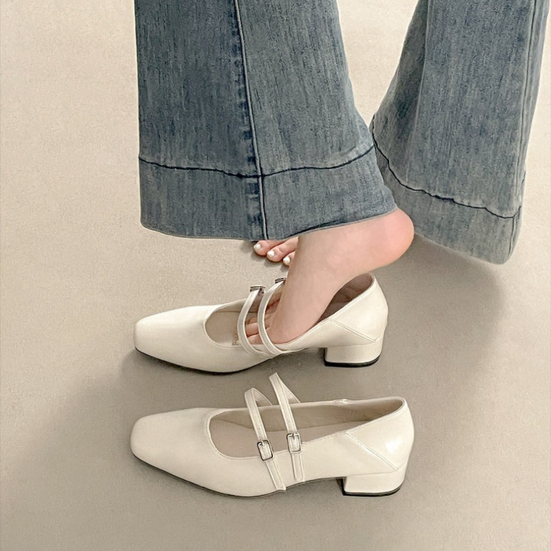 Square Toe Low Heel Women Silv - Street Fashion Women ulasan dan harga