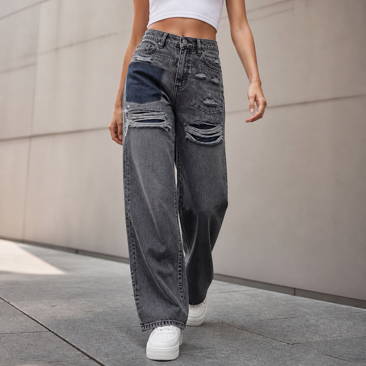 Women's Mid Waist Loose Fit Di - Distressed Jean Rip ulasan dan harga