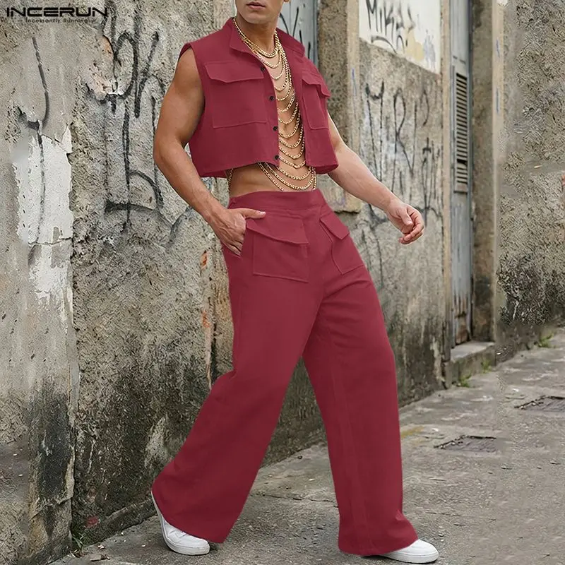INCERUN Men Sets Solid Sleevel - Street Fashion Casual ulasan dan harga