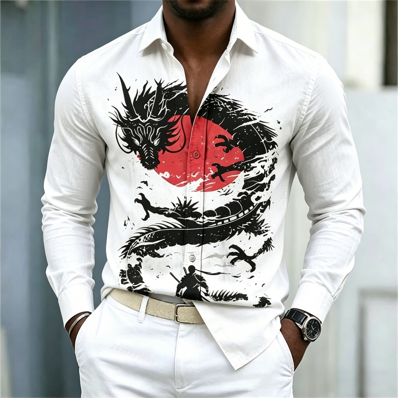 2026 New Men's Shirt White Bla - Street Fashion Casual ulasan dan harga
