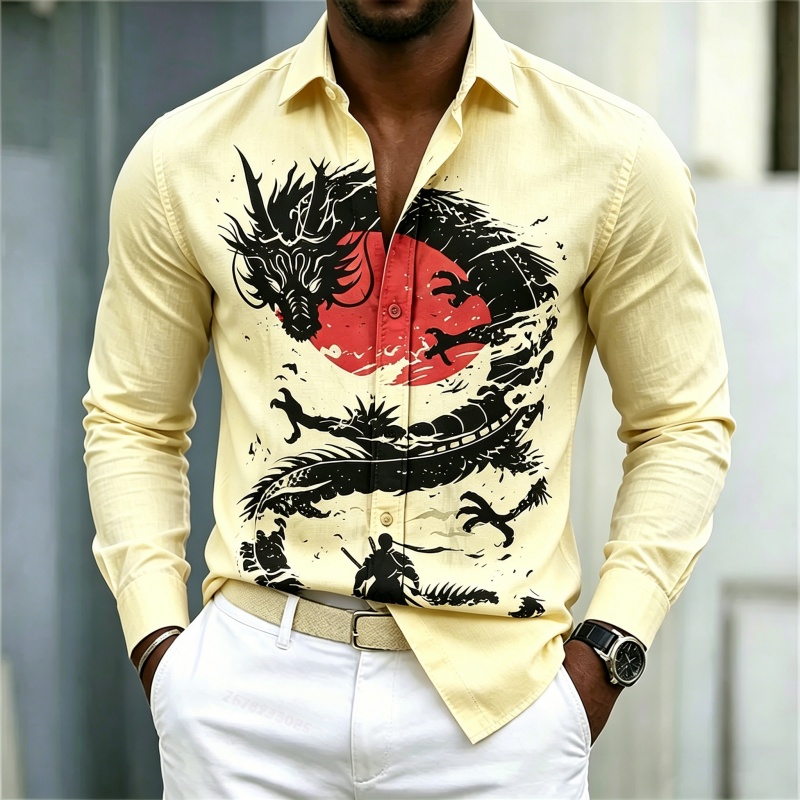 2026 New Men's Shirt White Bla - Street Fashion Casual ulasan dan harga
