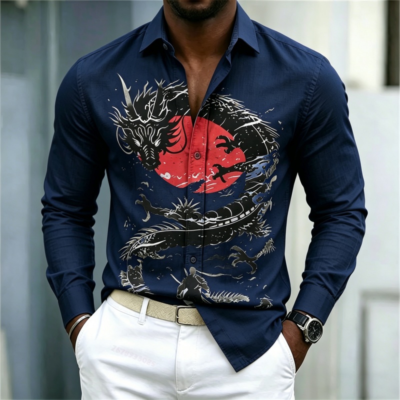 2026 New Men's Shirt White Bla - Street Fashion Casual ulasan dan harga