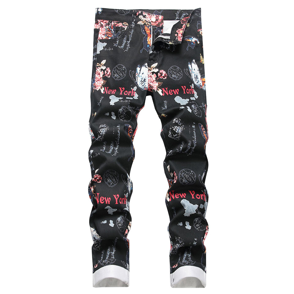 Men Digital Print Jeans Fashio - Street Fashion In New York ulasan dan harga