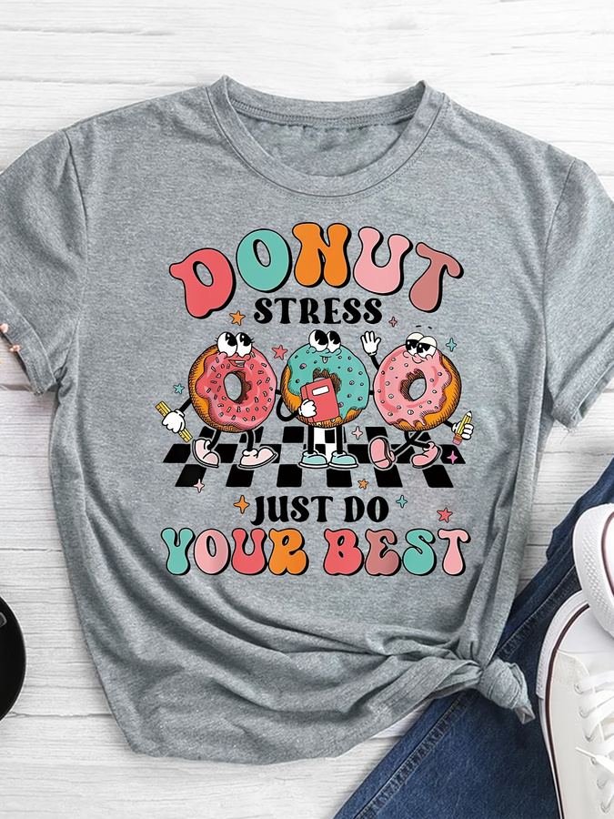 Cartoon Donut Print T-shirt, S - Street Fashion Trends 2025 ulasan dan harga