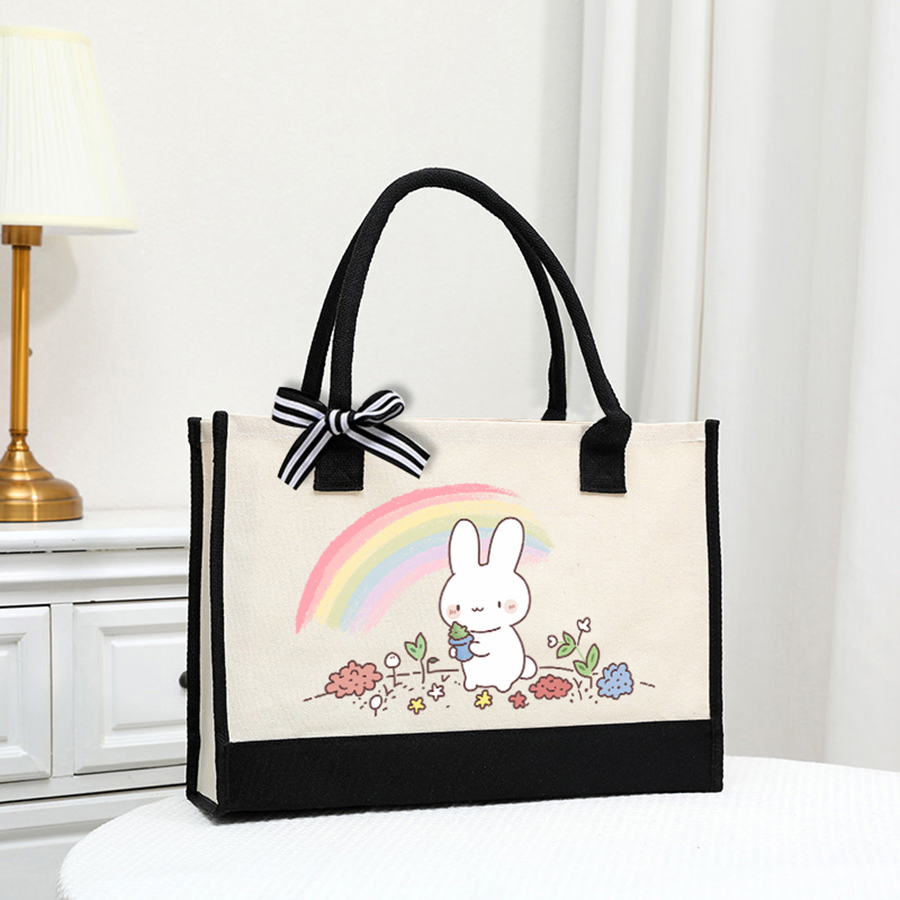 Cartoon-printed light white ca - Tote Bag Canvas Print ulasan dan harga