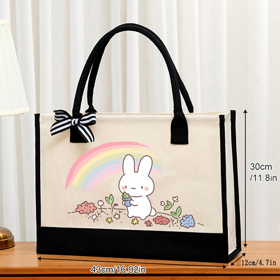 Cartoon-printed light white ca - Tote Bag Canvas Print ulasan dan harga