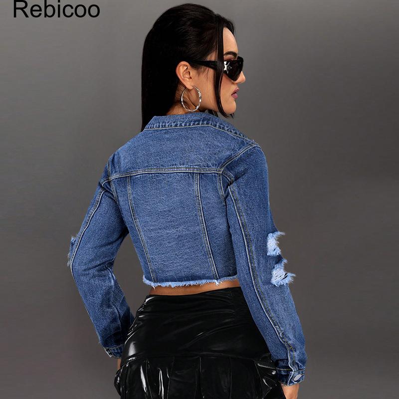 Women's Cropped Denim Jacket L - Distressed Jean Rip ulasan dan harga