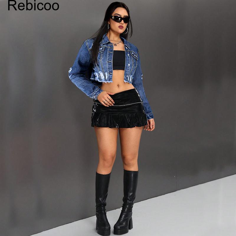 Women's Cropped Denim Jacket L - Distressed Jean Rip ulasan dan harga