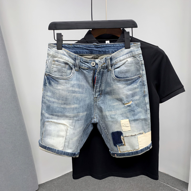 Straight Male Denim Shorts Rip - Distressed Jean Rip ulasan dan harga