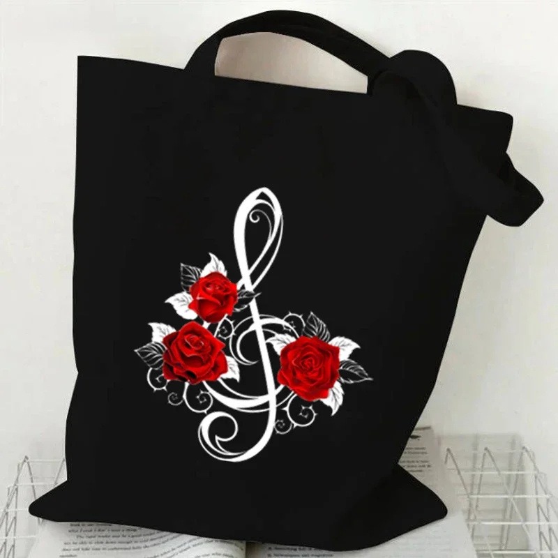 Music Note Heartbeat Printed C - Tote Bag Canvas Print ulasan dan harga