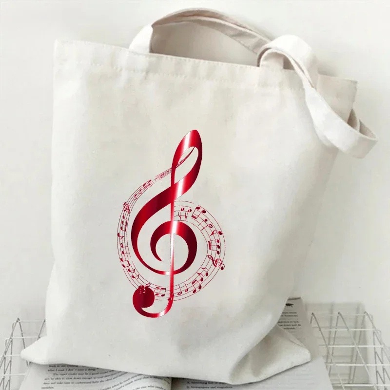 Music Note Heartbeat Printed C - Tote Bag Canvas Print ulasan dan harga