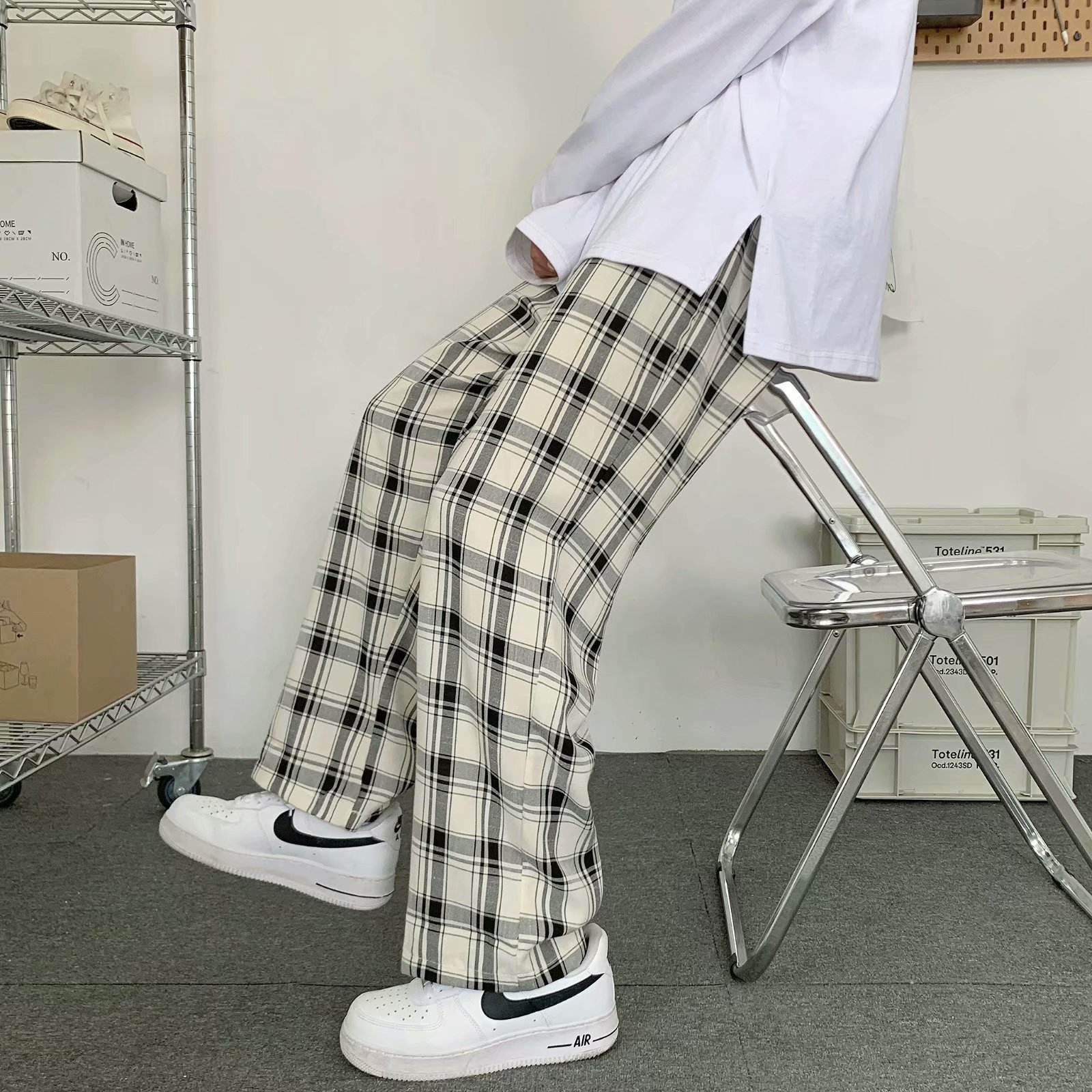 Men Plaid Pants Korean Style L - Cargo Pant Wide ulasan dan harga