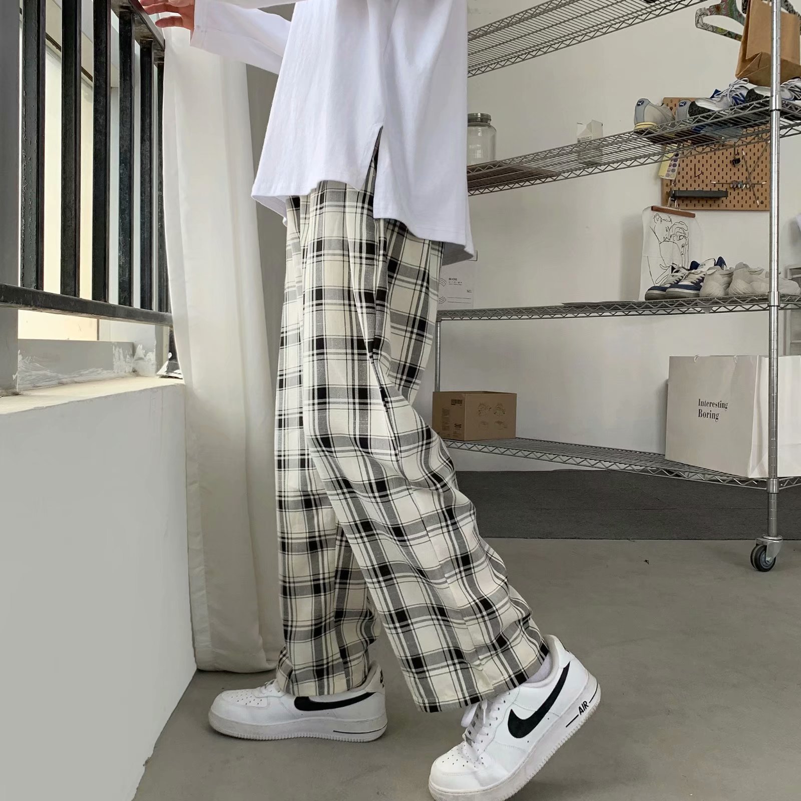 Men Plaid Pants Korean Style L - Cargo Pant Wide ulasan dan harga